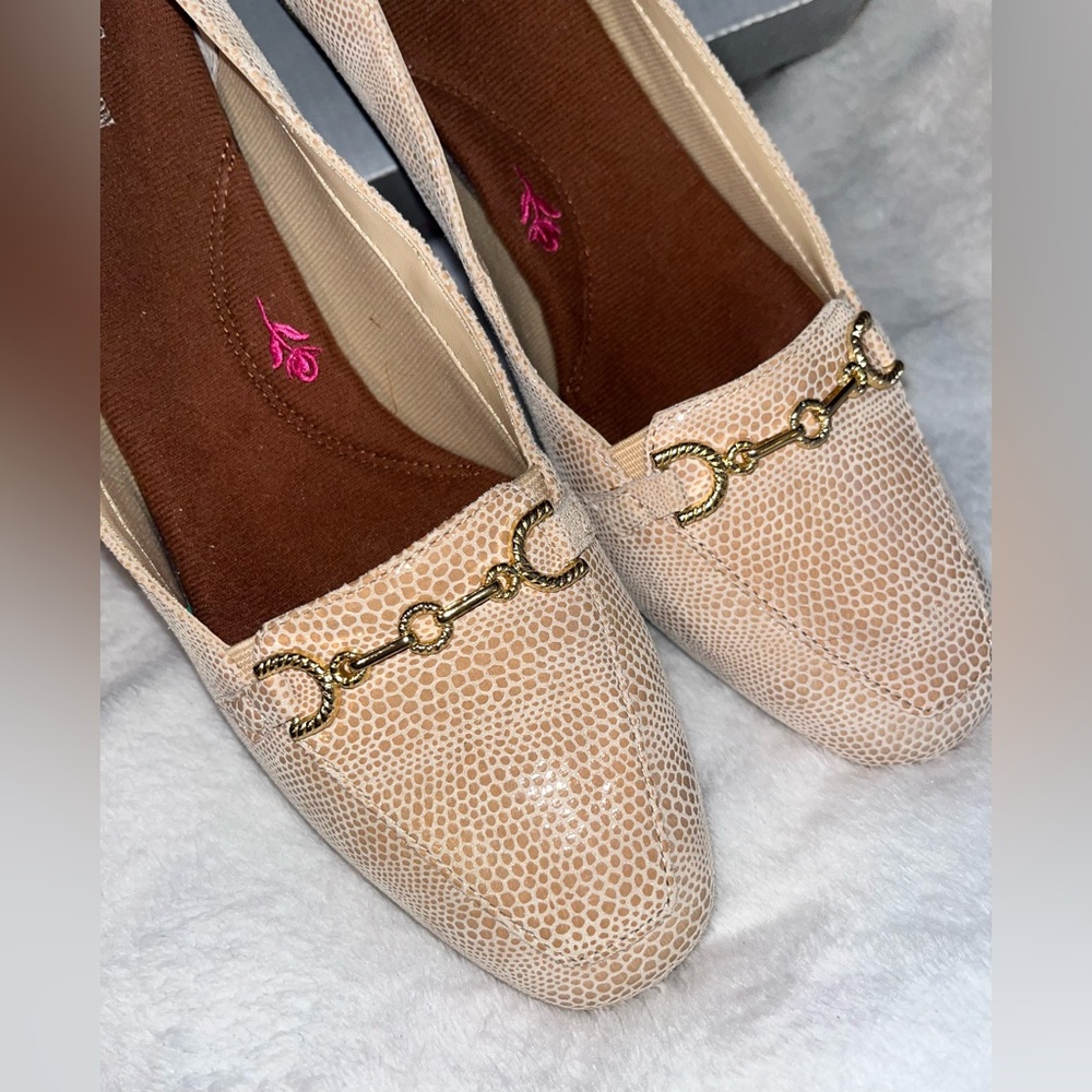 Ros Hommerson Taylor Nude Lizard Print Loafers NEW - Picture 3 of 12